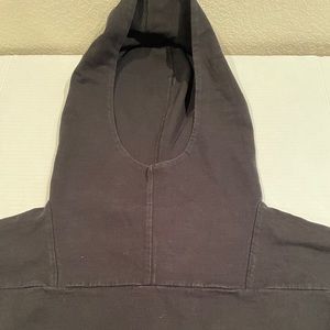 Rag & Bone slub mock neck hoodie with raw hems with double stitching.